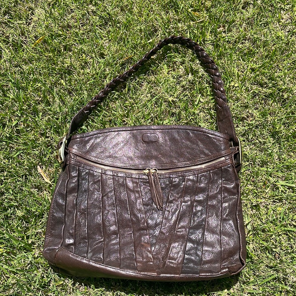 Leather Satchel Handbag in Dark Brown